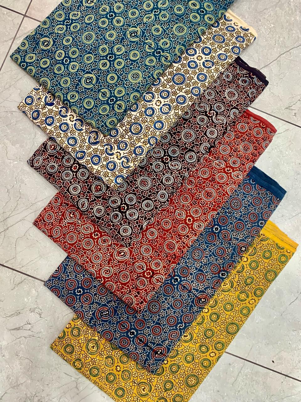 Ajrakh pure cotton handblock printed fabric with multicolour checkered handblock design